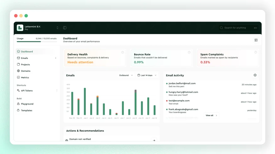 Lettermint dashboard