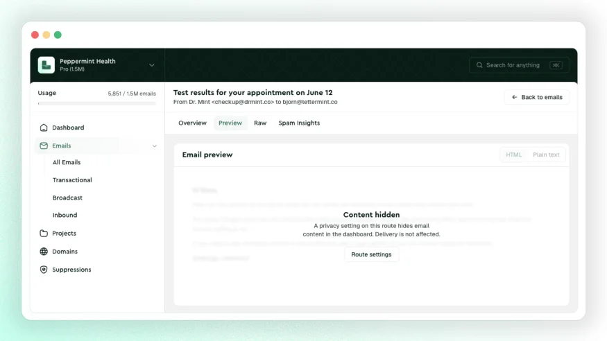 Lettermint Hide email content