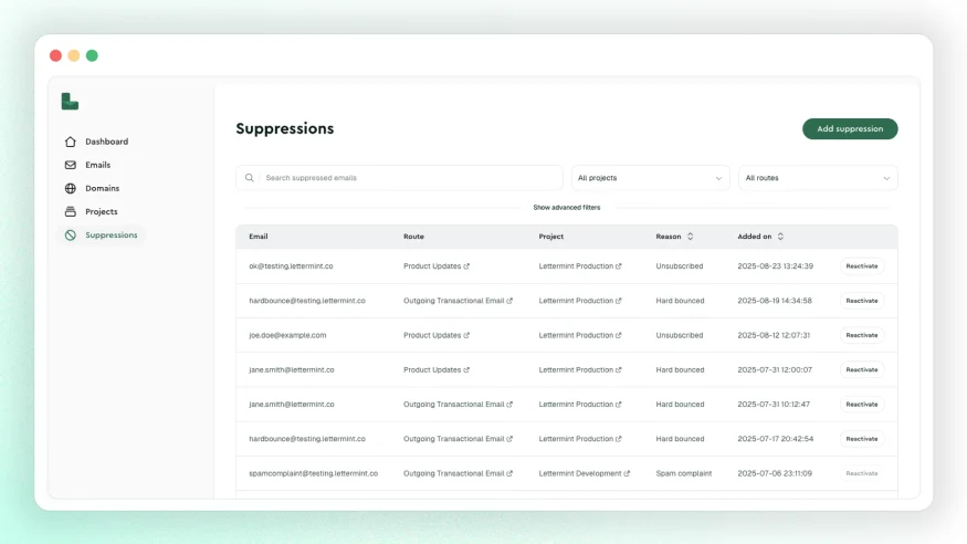 Suppressions-Verwaltung
