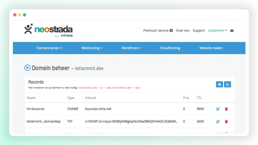 Enregistrements DNS Neostrada