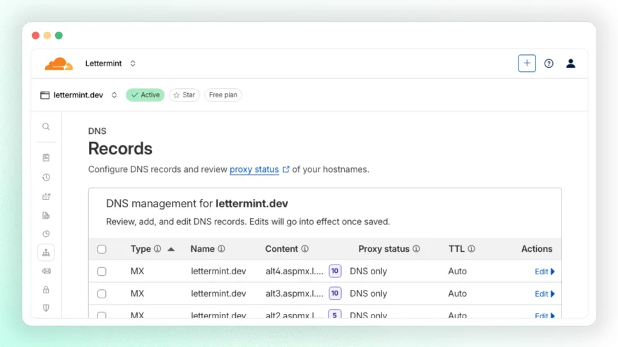 Cloudflare MX-record