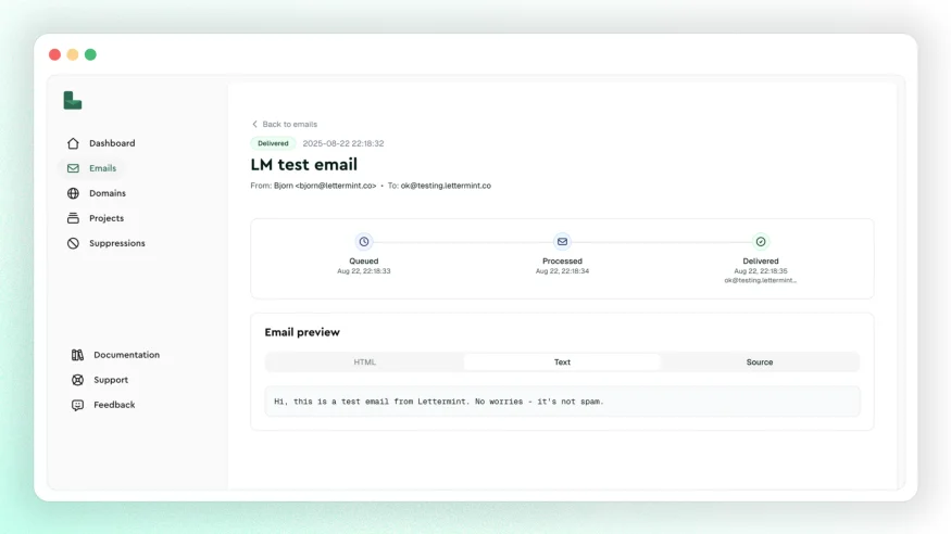 Lettermint test-e-mail