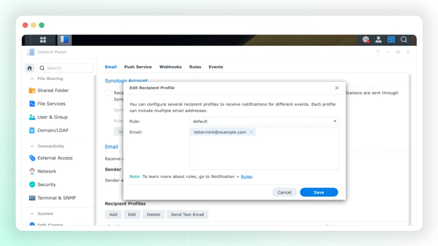 Configuration des notifications e-mail Synology DSM
