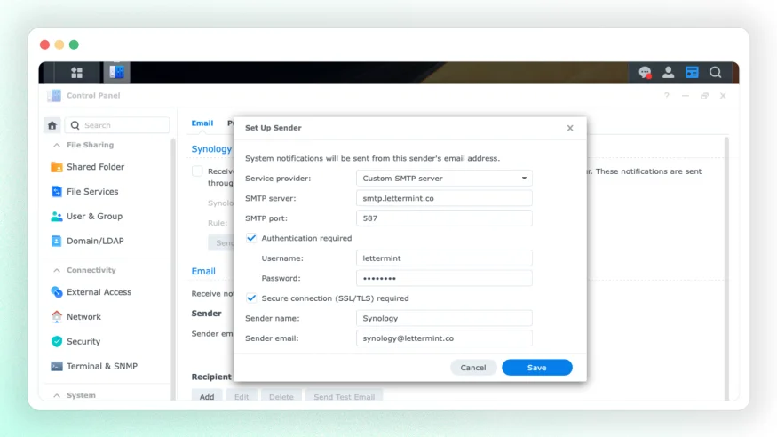 Configuration des notifications e-mail Synology DSM