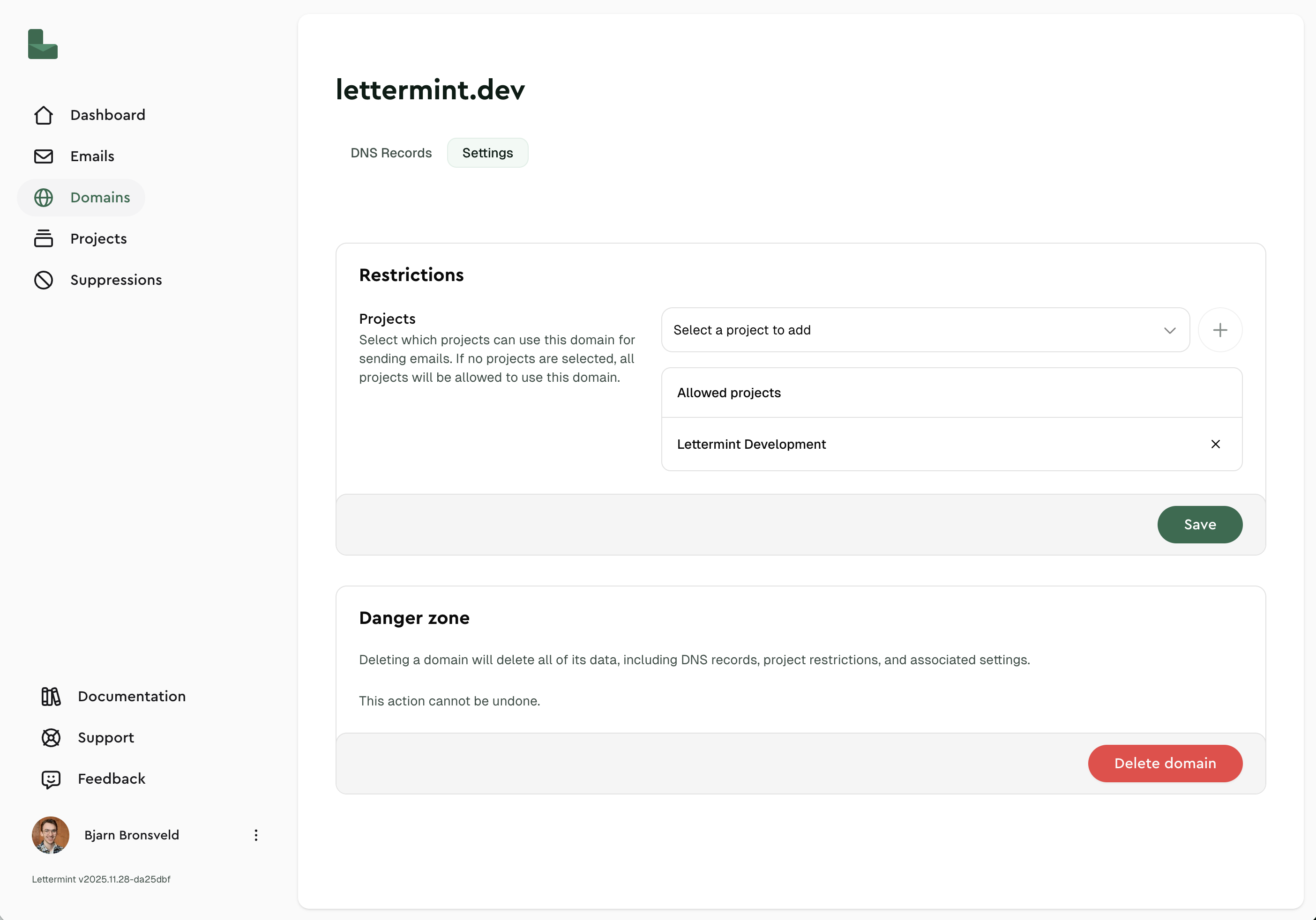 Domain project limits configuration